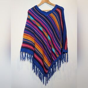 Southwestern Torres 100% Alpaca Wool Colorful Striped Poncho with Fringe